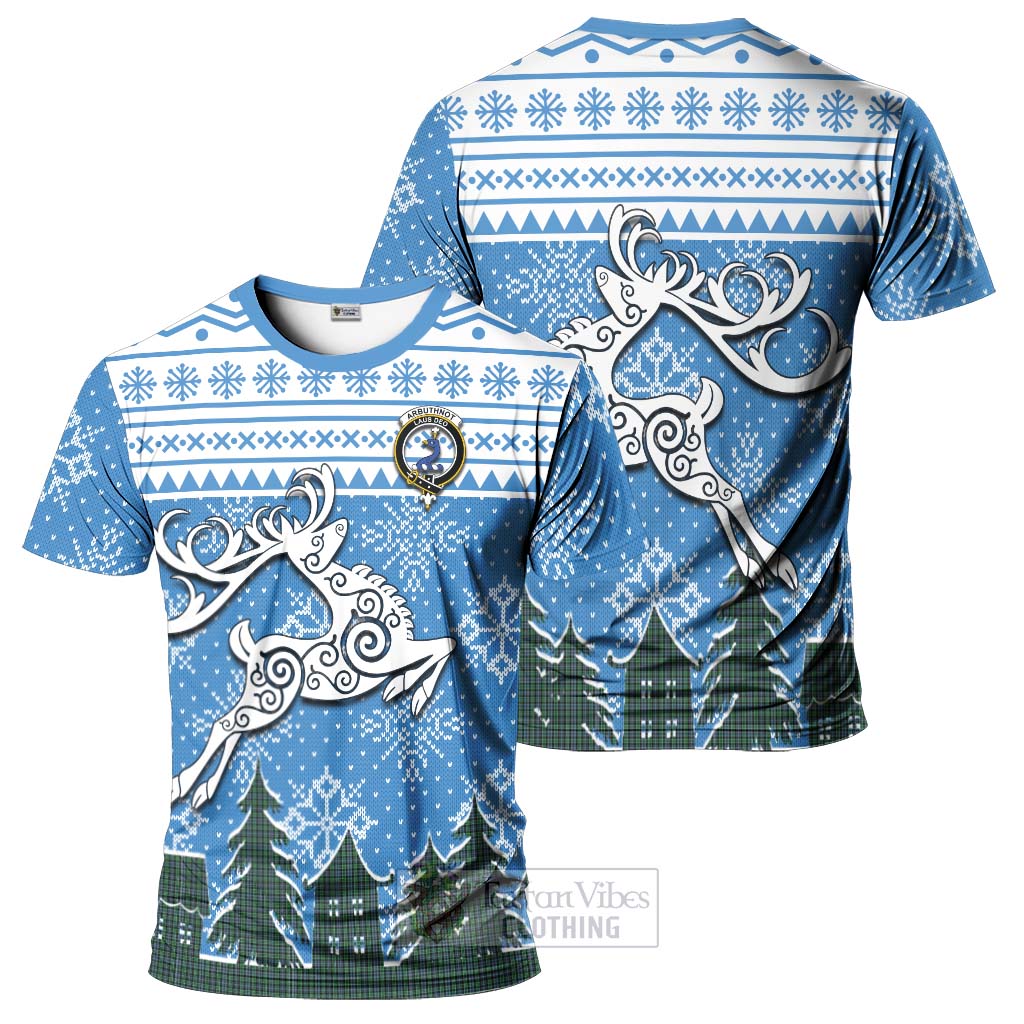 Tartan Vibes Clothing Arbuthnot Clan Christmas T-Shirt Celtic Reindeer Style