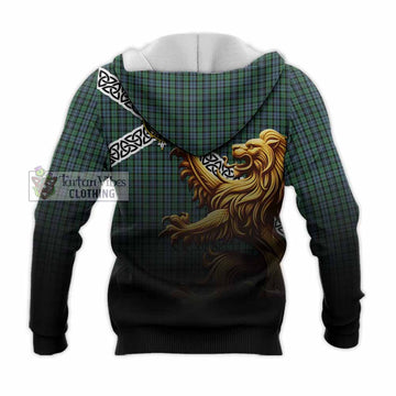 Arbuthnot Crest Tartan Knitted Hoodie with Golden Lion Emblem Celtic Style - Tartan Vibes Clothing