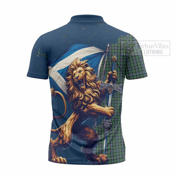 Arbuthnot Tartan Family Crest Zipper Polo Shirt with Scottish Majestic Lion