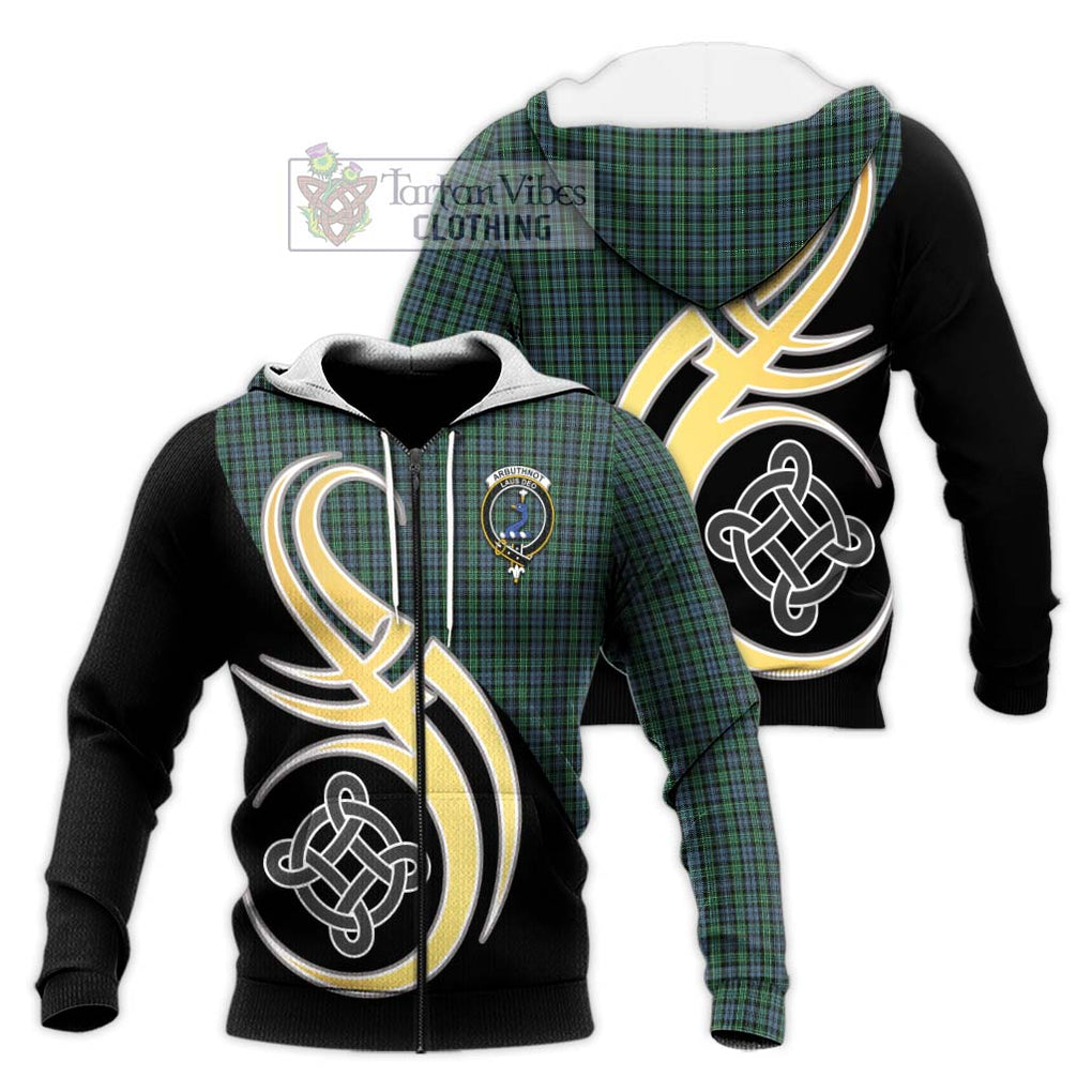 Arbuthnot Tartan Knitted Hoodie with Family Crest and Celtic Symbol Style Unisex Knitted Zip Hoodie - Tartan Vibes Clothing