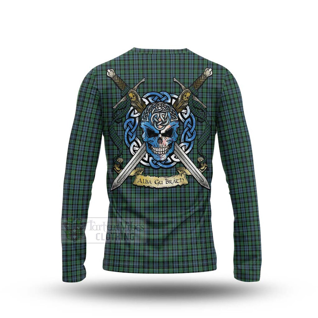 Tartan Vibes Clothing Arbuthnot Tartan Long Sleeve T-Shirt with Family Crest Celtic Skull Style