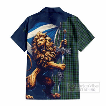 Arbuthnot Tartan Family Crest Short Sleeve Button Shirt with Scottish Majestic Lion