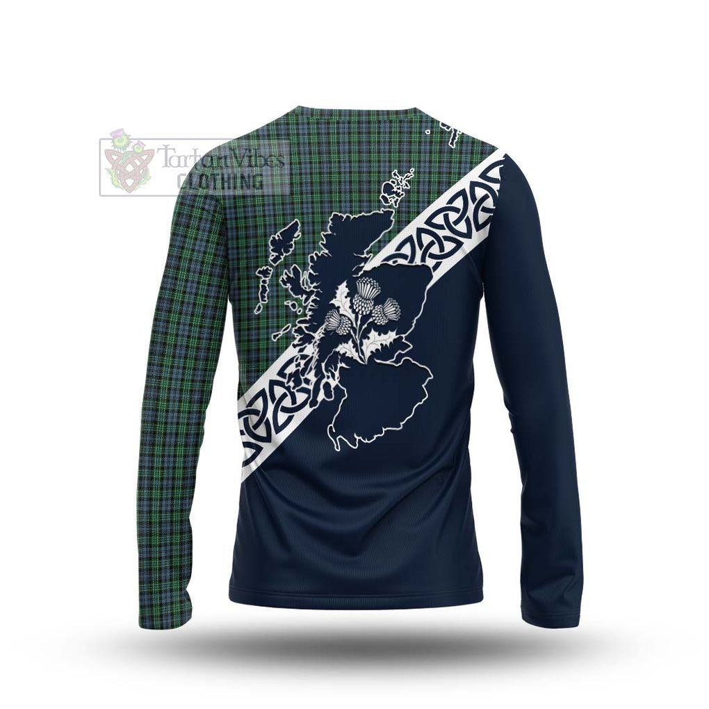 Tartan Vibes Clothing Arbuthnot Tartan Long Sleeve T-Shirt Featuring Thistle and Scotland Map