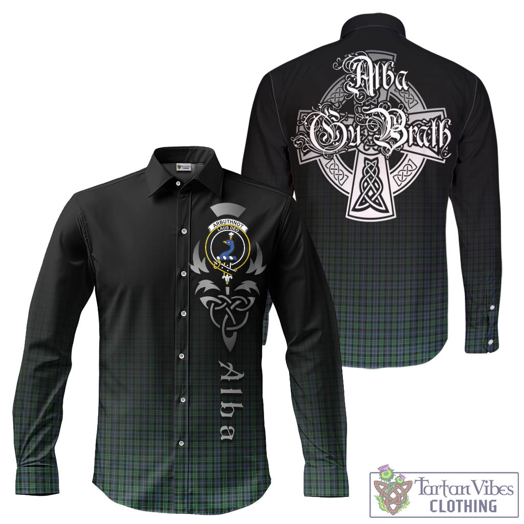 Tartan Vibes Clothing Arbuthnot Tartan Long Sleeve Button Up Featuring Alba Gu Brath Family Crest Celtic Inspired