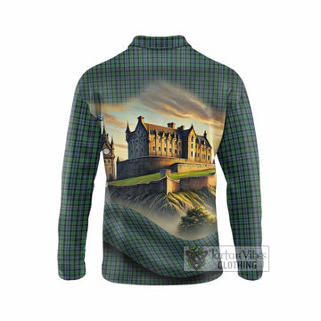 Arbuthnot Tartan Family Crest Long Sleeve Polo Shirt with Scottish Ancient Castle Style - Tartan Vibes Clothing