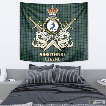 Arbuthnot Tartan Tapestry with Clan Crest and the Golden Sword of Courageous Legacy