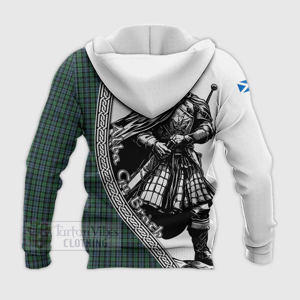 Arbuthnot Tartan Clan Crest Knitted Hoodie with Highlander Warrior Celtic Style - Tartan Vibes Clothing