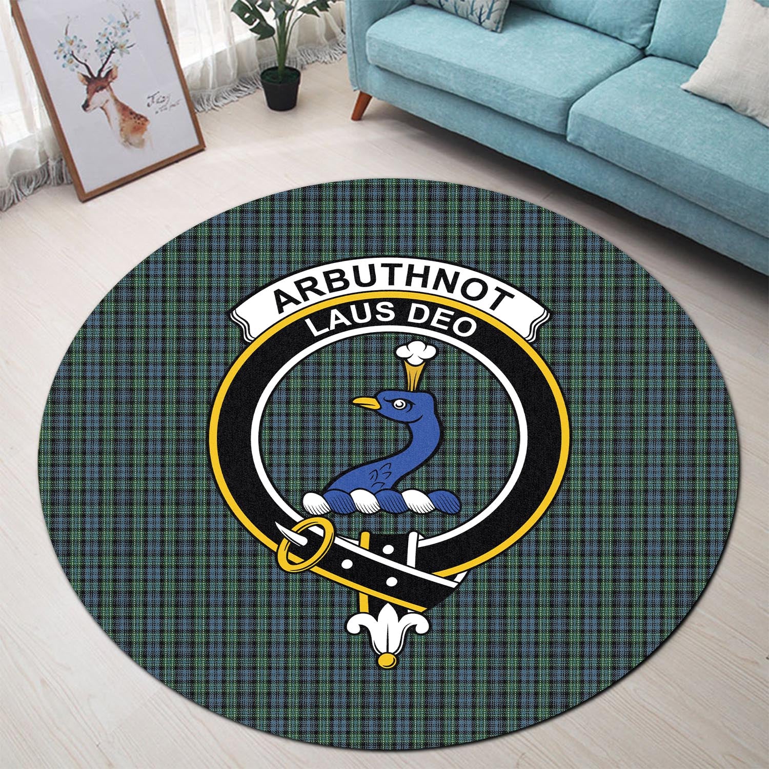 Arbuthnot Tartan Round Rug with Family Crest - Tartanvibesclothing