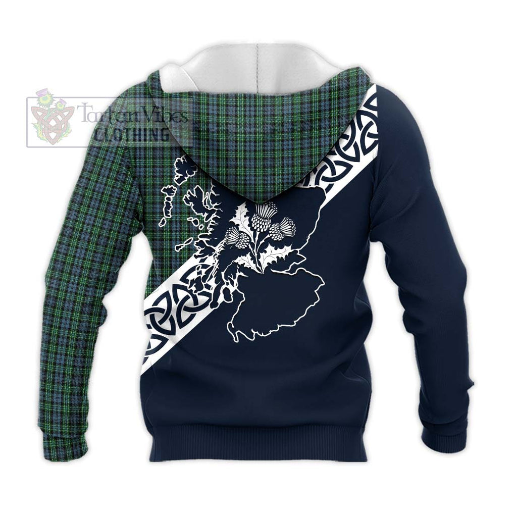 Arbuthnot Tartan Knitted Hoodie Featuring Thistle and Scotland Map - Tartan Vibes Clothing