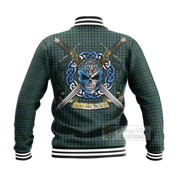Arbuthnot Tartan Baseball Jacket with Family Crest Celtic Skull Style - Tartan Vibes Clothing