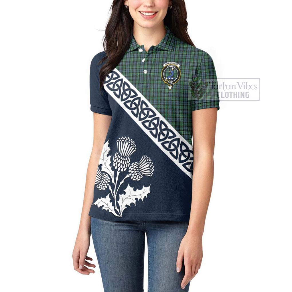 Tartan Vibes Clothing Arbuthnot Tartan Women's Polo Shirt Featuring Thistle and Scotland Map