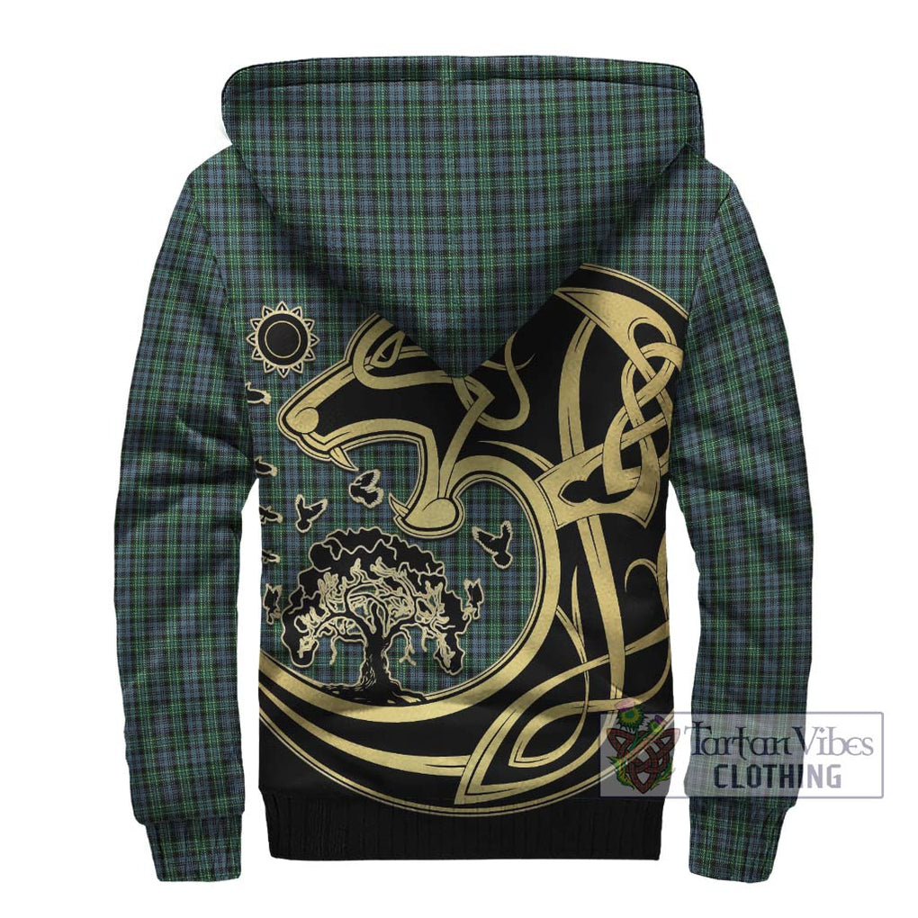 Arbuthnot Tartan Sherpa Hoodie with Family Crest Celtic Wolf Style - Tartan Vibes Clothing