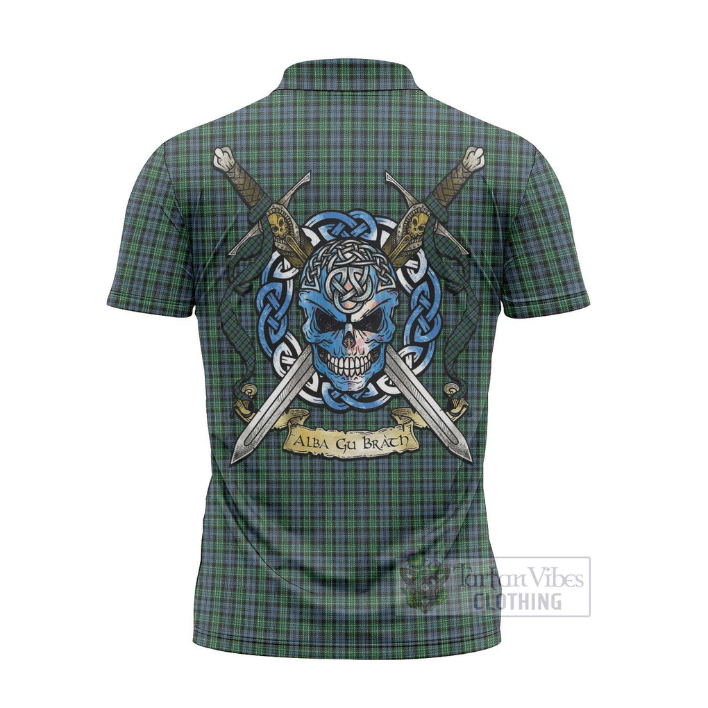 Tartan Vibes Clothing Arbuthnot Tartan Zipper Polo Shirt with Family Crest Celtic Skull Style