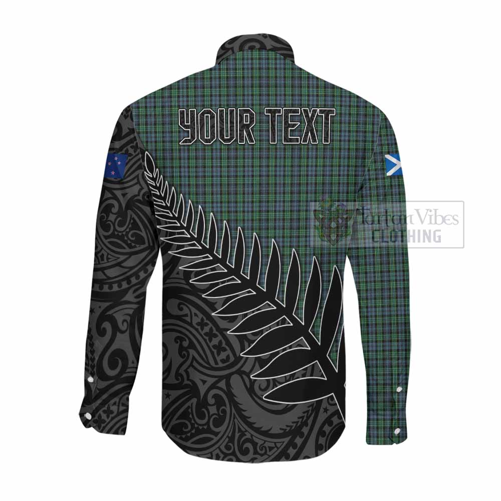 Tartan Vibes Clothing Arbuthnot Crest Tartan Long Sleeve Button Shirt with New Zealand Silver Fern Half Style