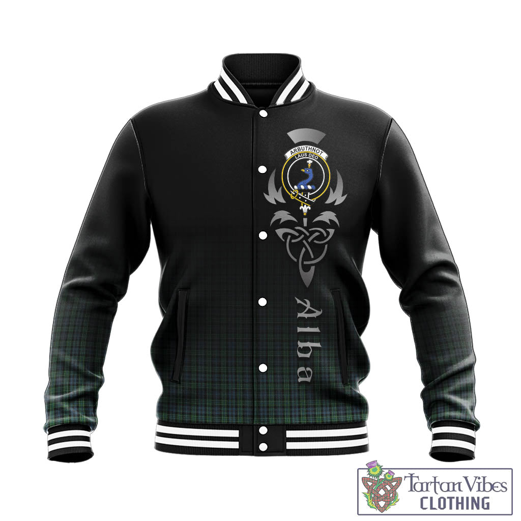 Tartan Vibes Clothing Arbuthnot Tartan Baseball Jacket Featuring Alba Gu Brath Family Crest Celtic Inspired