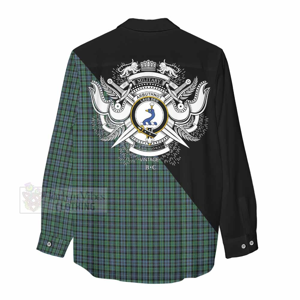 Tartan Vibes Clothing Arbuthnot Tartan Women's Casual Shirt with Family Crest and Military Logo Style