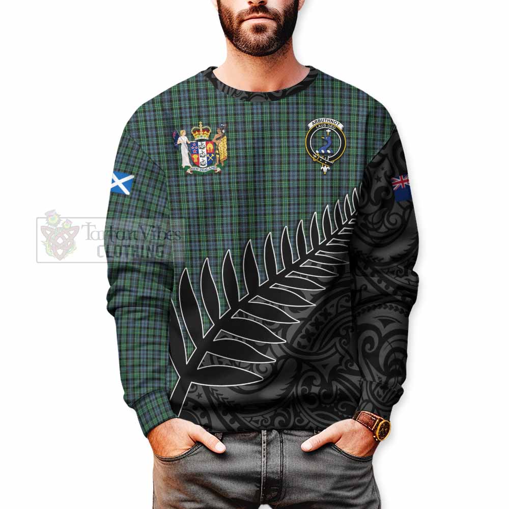 Tartan Vibes Clothing Arbuthnot Crest Tartan Sweatshirt with New Zealand Silver Fern Half Style