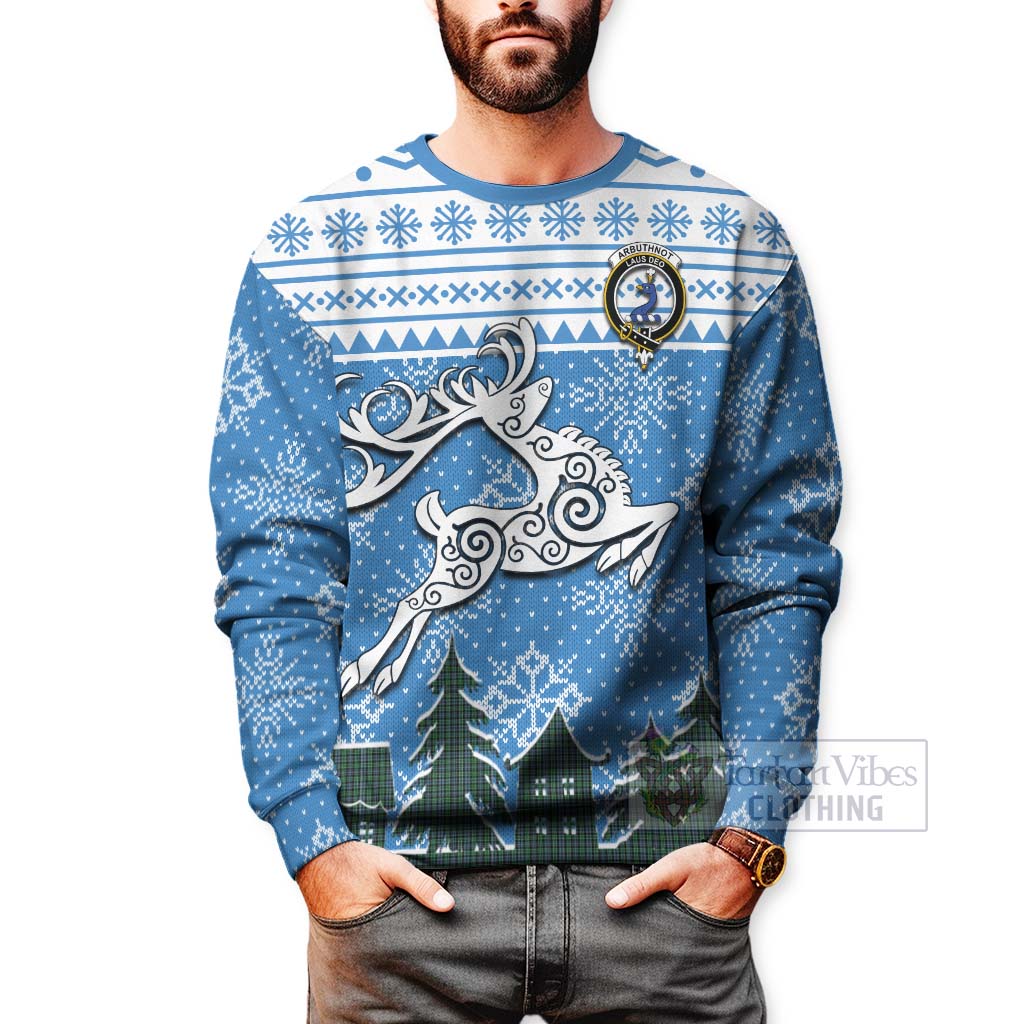 Tartan Vibes Clothing Arbuthnot Clan Christmas Sweatshirt Celtic Reindeer Style