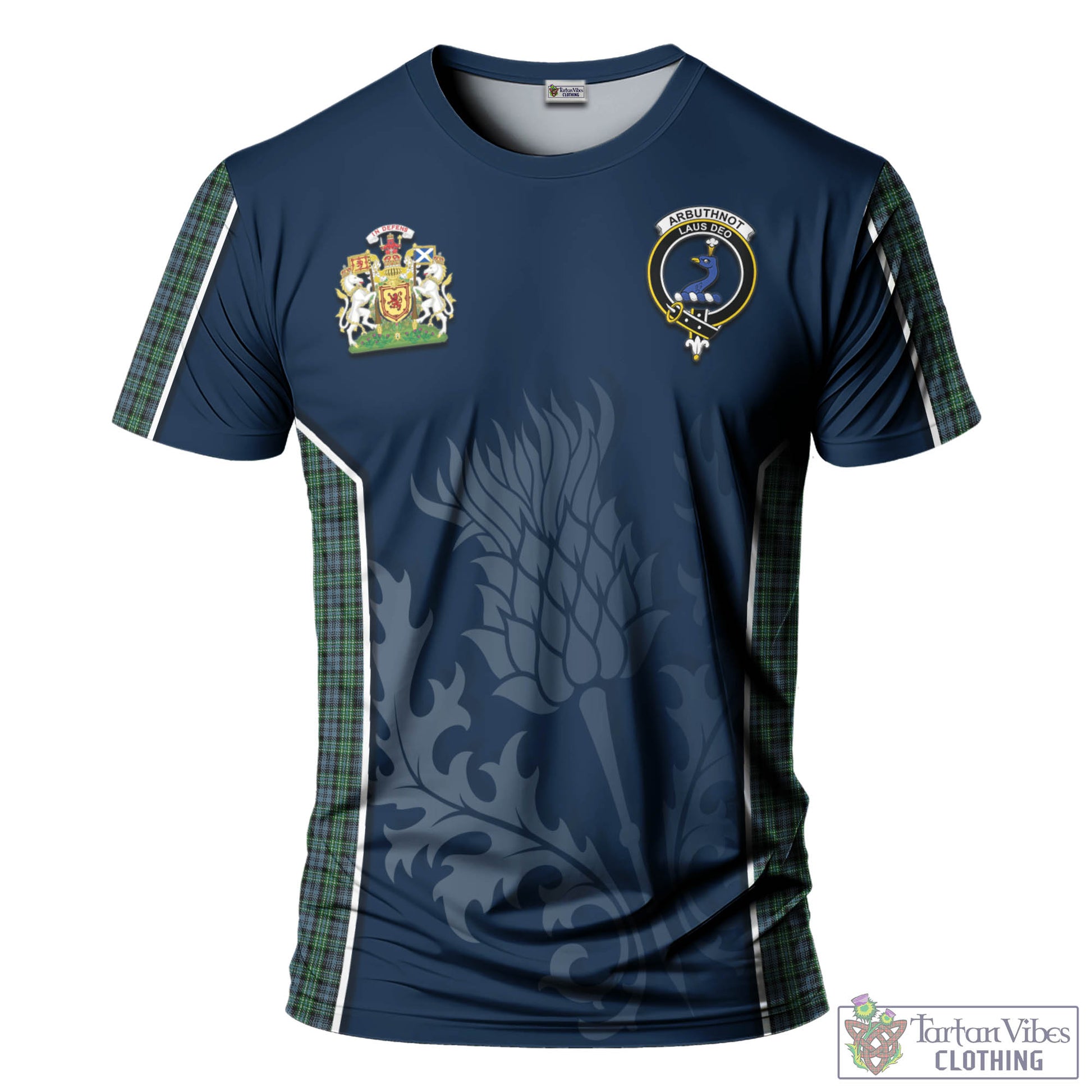 Tartan Vibes Clothing Arbuthnot Tartan T-Shirt with Family Crest and Scottish Thistle Vibes Sport Style