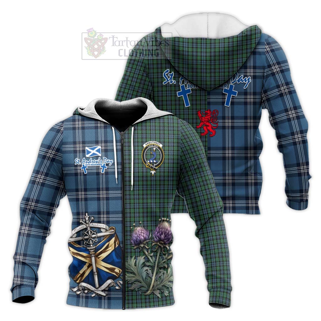 Tartan Vibes Clothing Arbuthnot Tartan Knitted Hoodie Happy St. Andrew's Day Half Tartan Style