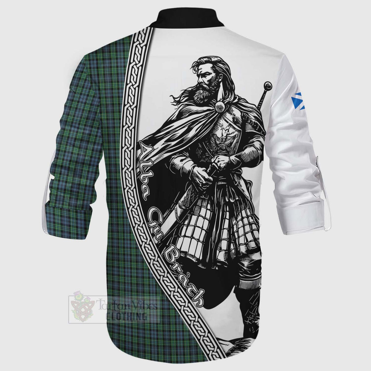 Arbuthnot Tartan Clan Crest Ghillie Kilt Shirt with Highlander Warrior Celtic Style - Tartan Vibes Clothing