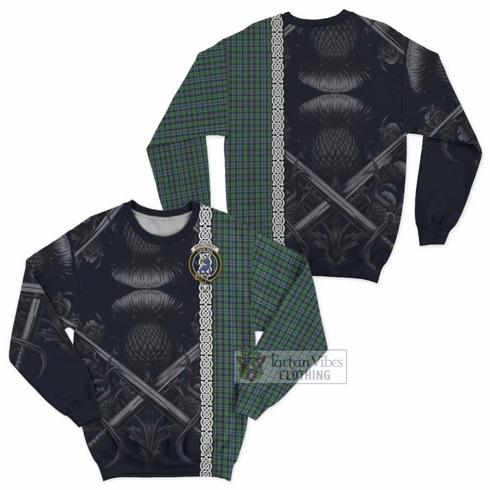 Arbuthnot Tartan Sweatshirt with Family Crest Cross Sword Thistle Celtic Vibes - Tartan Vibes Clothing
