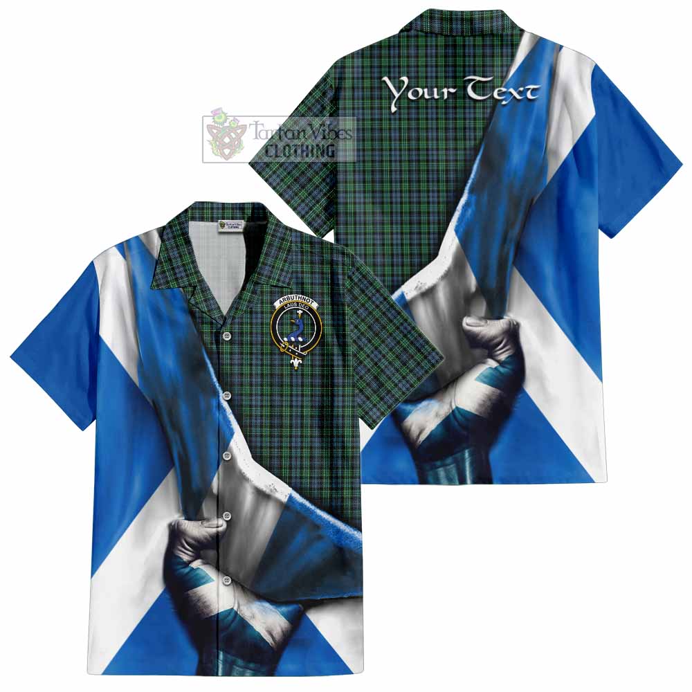 Tartan Vibes Clothing Arbuthnot Tartan Short Sleeve Button Shirt with Family Crest Scotland Patriotic Style