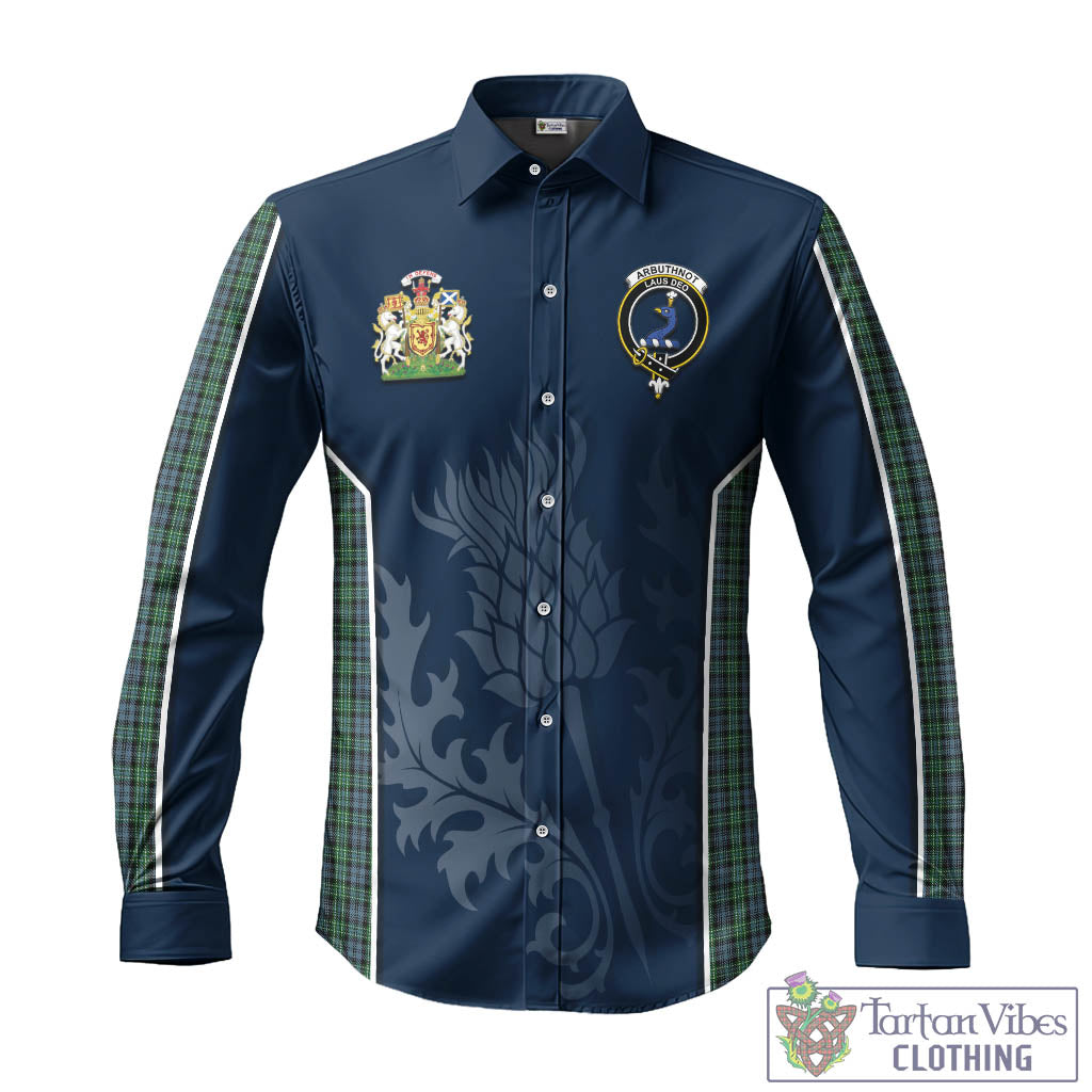 Tartan Vibes Clothing Arbuthnot Tartan Long Sleeve Button Up Shirt with Family Crest and Scottish Thistle Vibes Sport Style