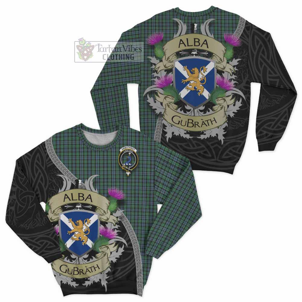 Arbuthnot Tartan Family Crest Sweatshirt Lion Rampant Royal Thistle Shield Celtic Inspired - Tartan Vibes Clothing