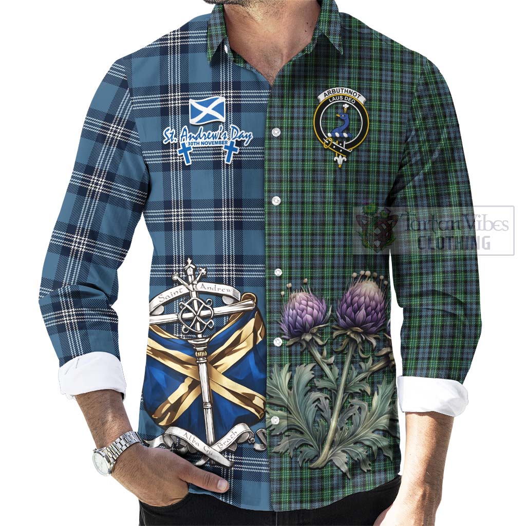 Tartan Vibes Clothing Arbuthnot Tartan Long Sleeve Button Shirt Happy St. Andrew's Day Half Tartan Style