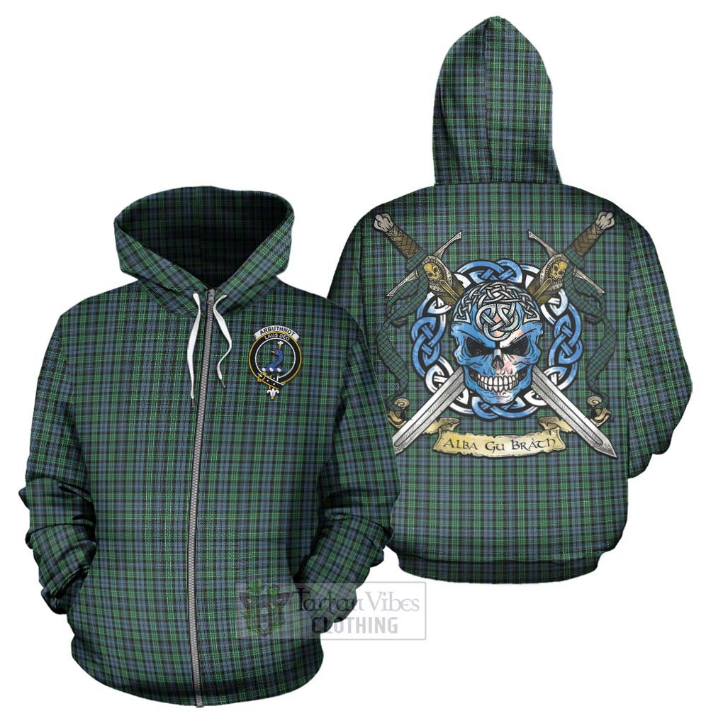 Arbuthnot Tartan Hoodie with Family Crest Celtic Skull Style - Tartan Vibes Clothing