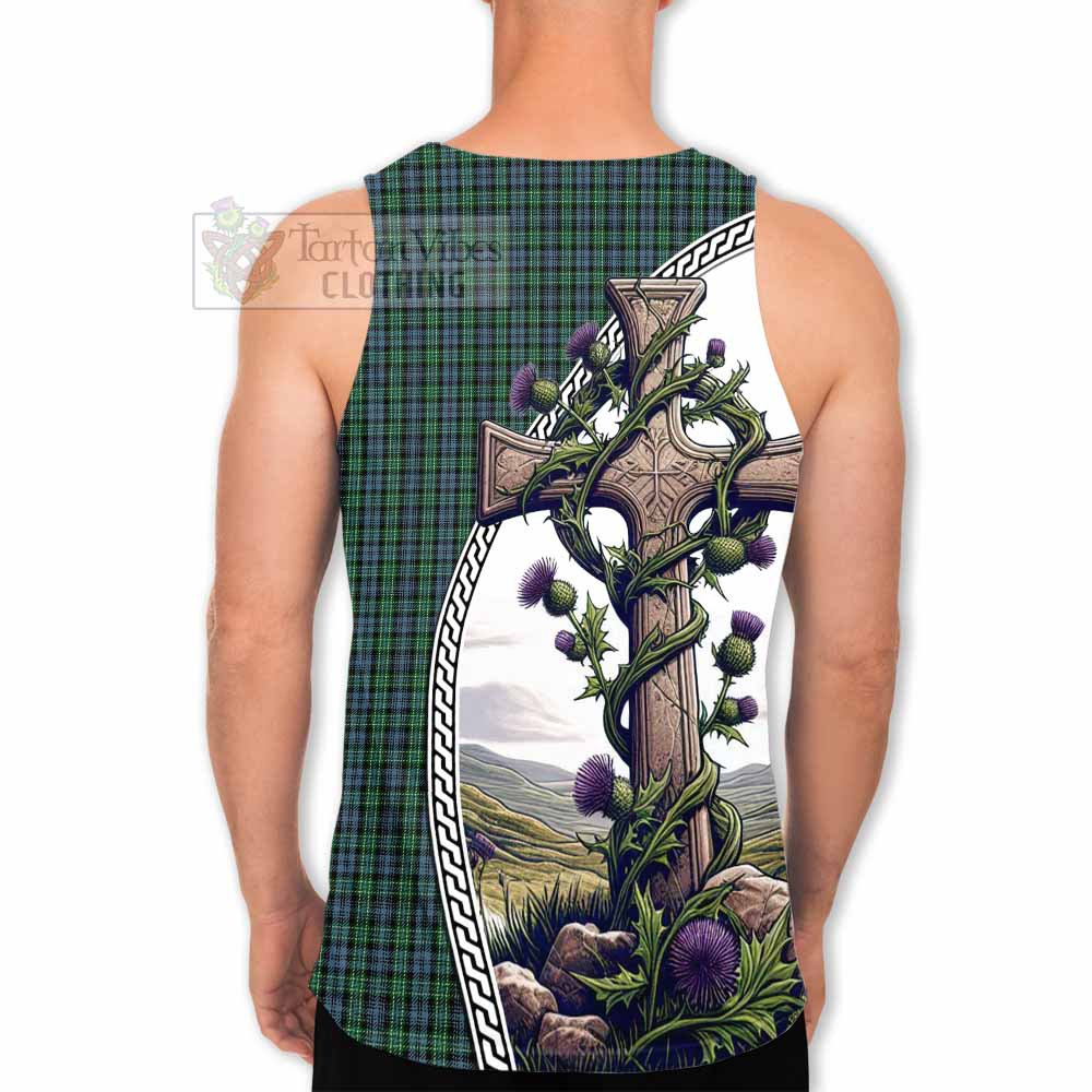 Tartan Vibes Clothing Arbuthnot Tartan Men's Tank Top with Family Crest and St. Andrew's Cross Accented by Thistle Vines