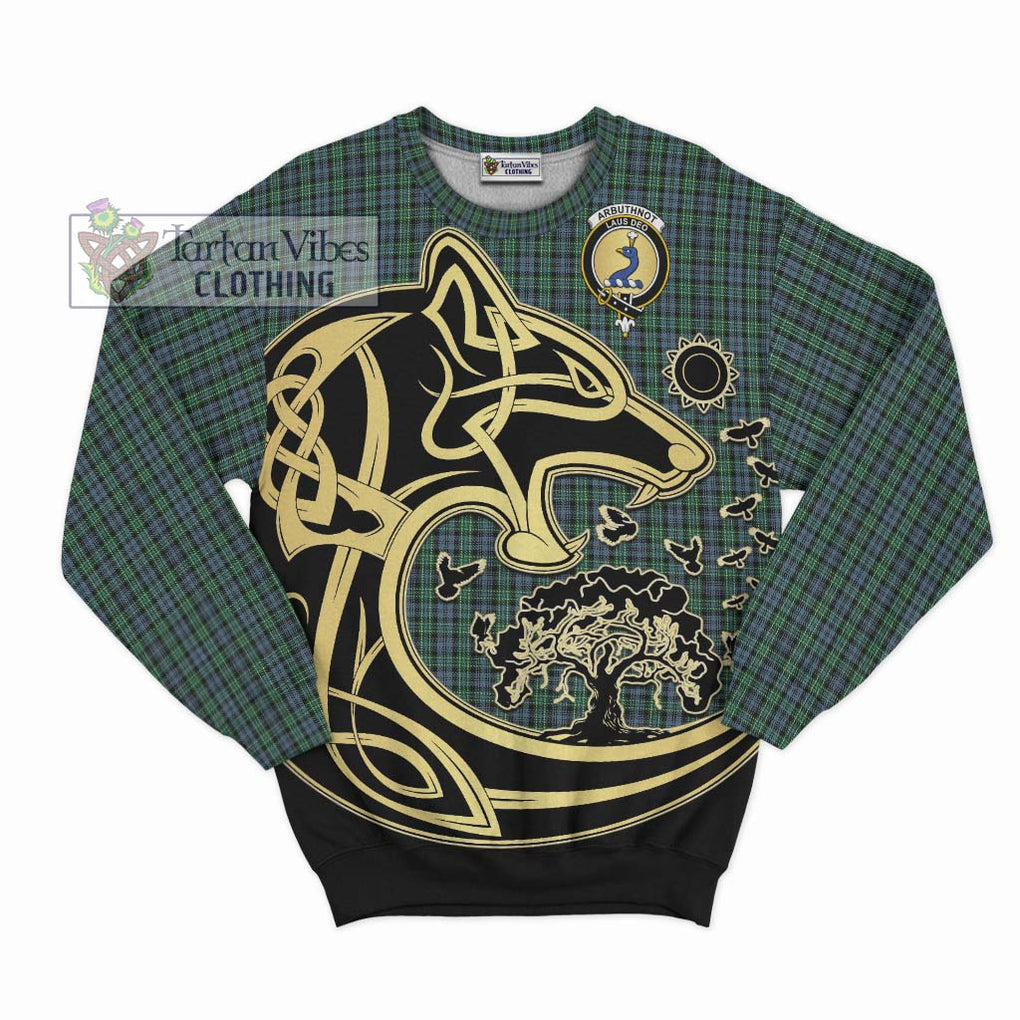 Arbuthnot Tartan Sweatshirt with Family Crest Celtic Wolf Style - Tartan Vibes Clothing