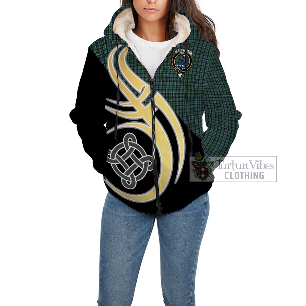 Arbuthnot Tartan Sherpa Hoodie with Family Crest and Celtic Symbol Style Unisex - Tartan Vibes Clothing