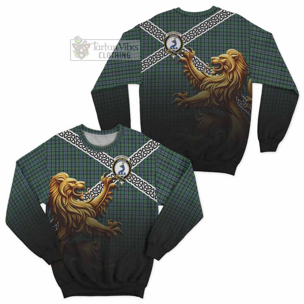 Arbuthnot Crest Tartan Sweatshirt with Golden Lion Emblem Celtic Style - Tartan Vibes Clothing