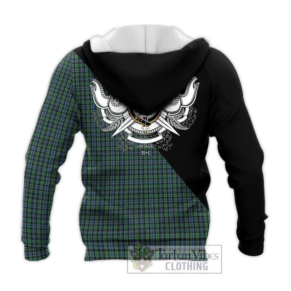 Arbuthnot Tartan Knitted Hoodie with Family Crest and Military Logo Style - Tartanvibesclothing Shop