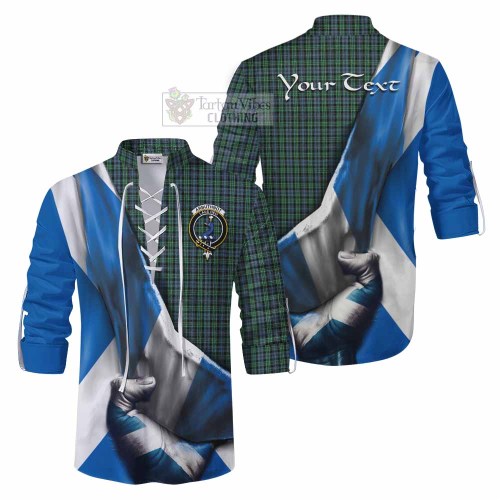 Tartan Vibes Clothing Arbuthnot Tartan Ghillie Kilt Shirt with Family Crest Scotland Patriotic Style