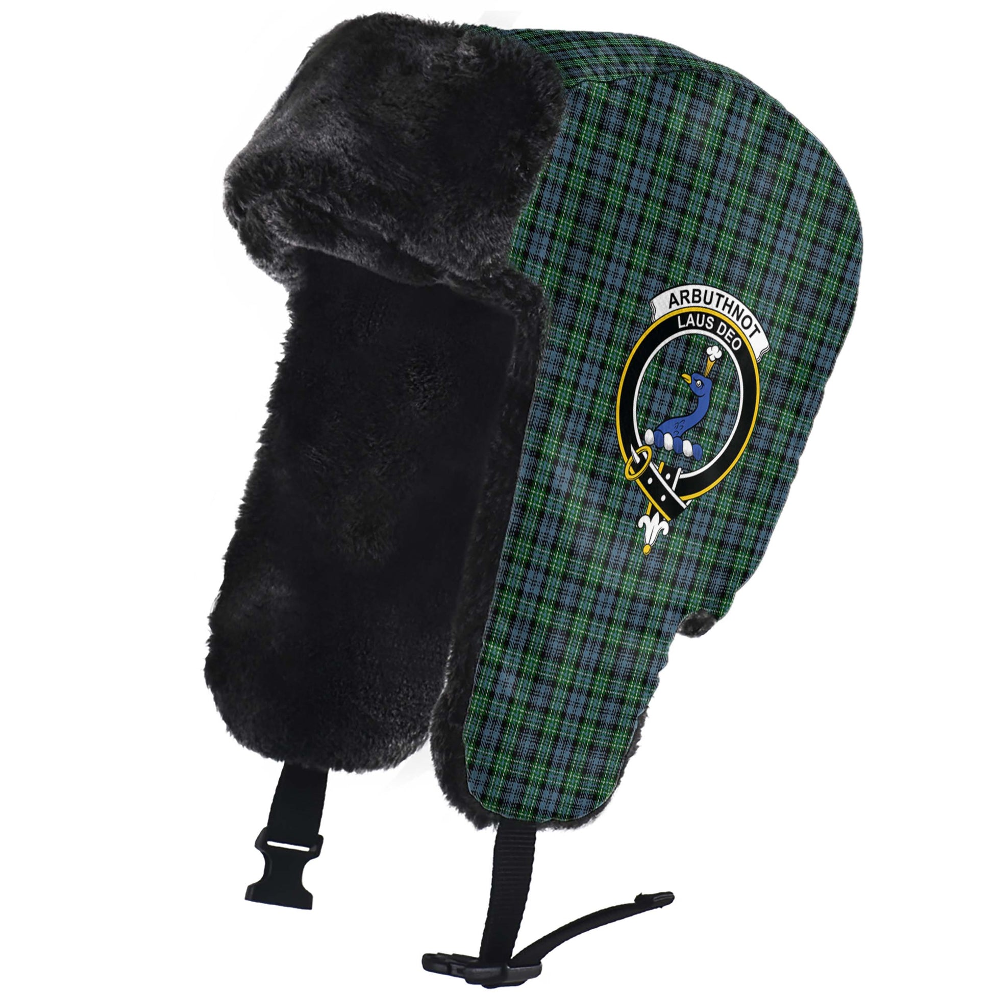 Arbuthnot Tartan Winter Trapper Hat with Family Crest - Tartanvibesclothing