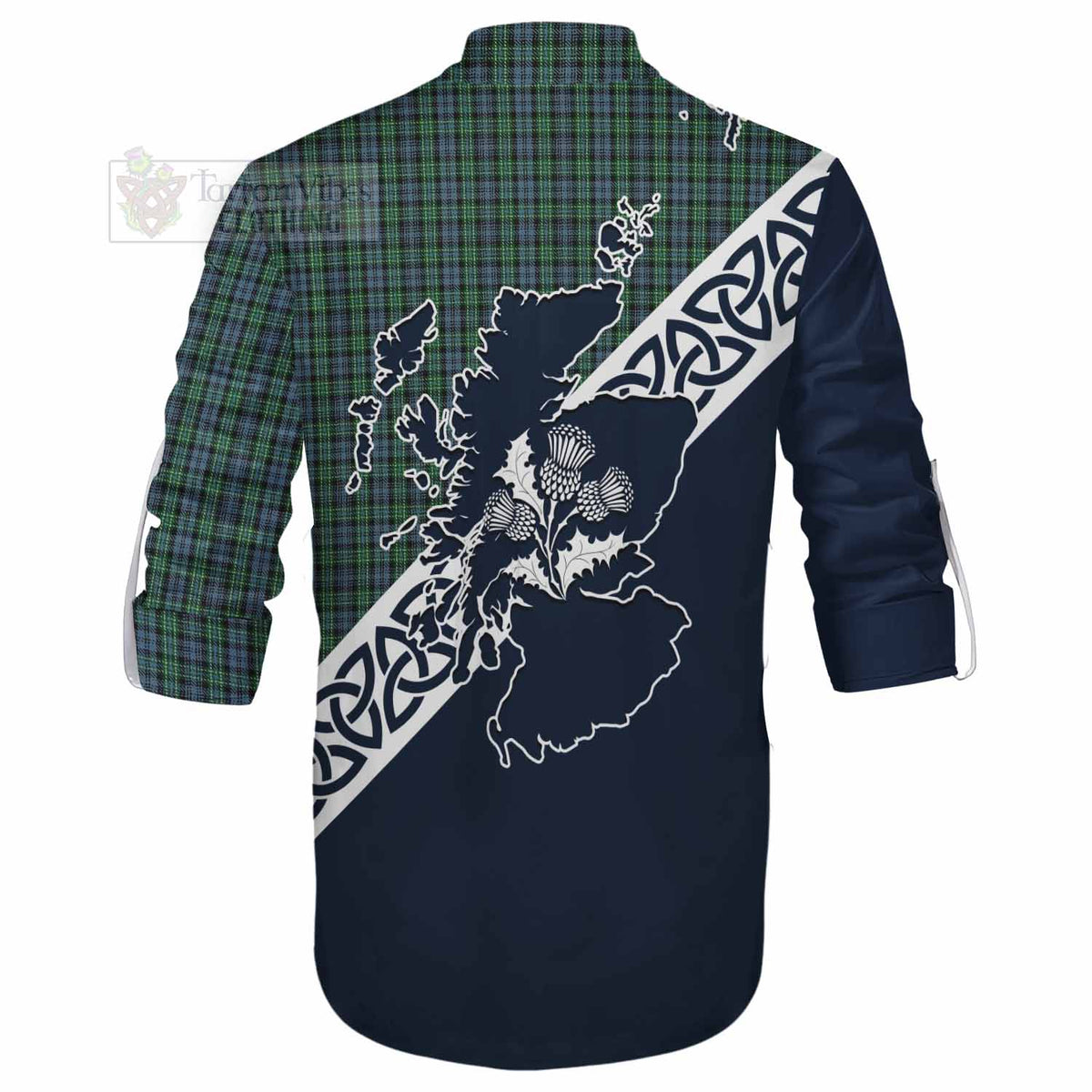 Arbuthnot Tartan Ghillie Kilt Shirt Featuring Thistle and Scotland Map - Tartan Vibes Clothing