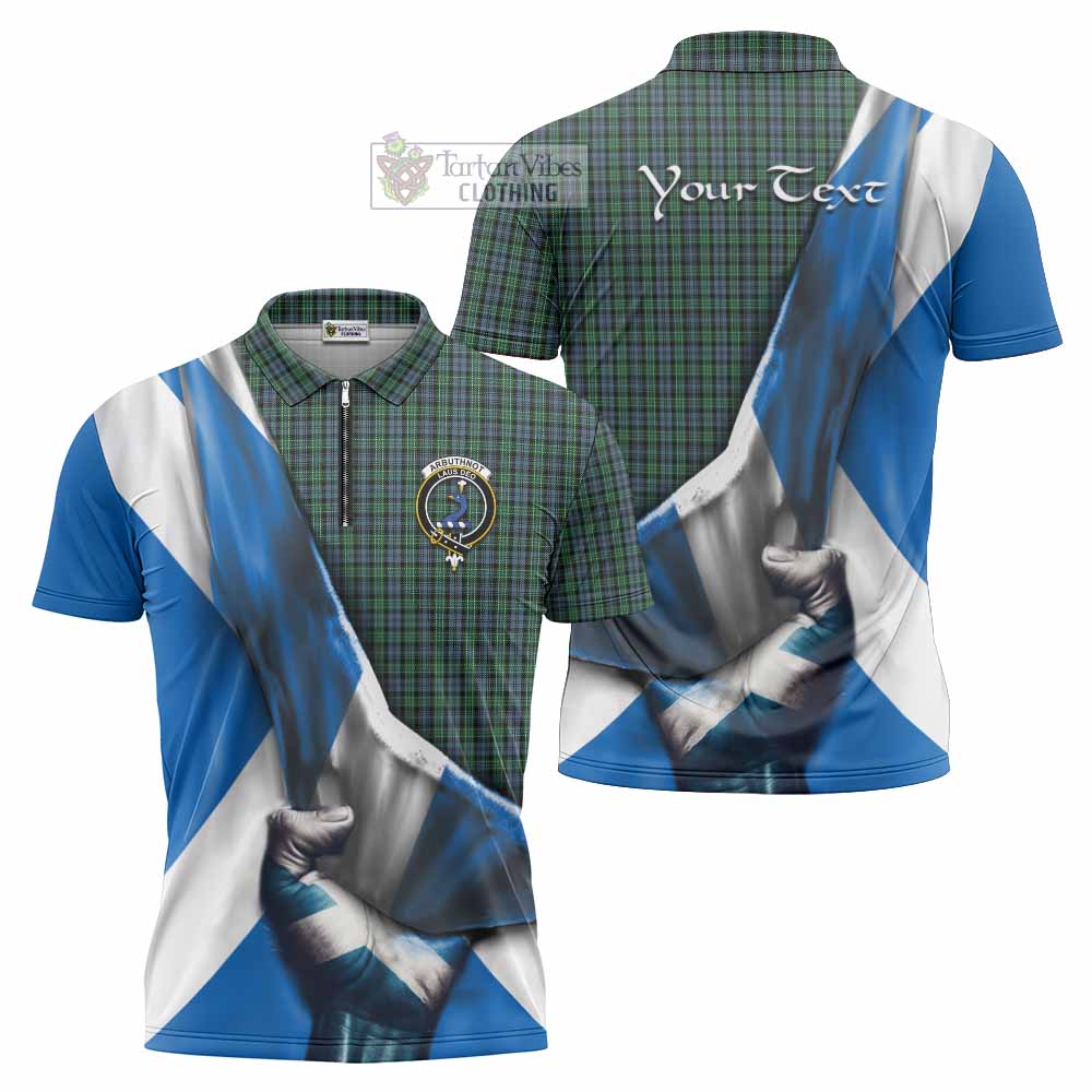 Tartan Vibes Clothing Arbuthnot Tartan Zipper Polo Shirt with Family Crest Scotland Patriotic Style