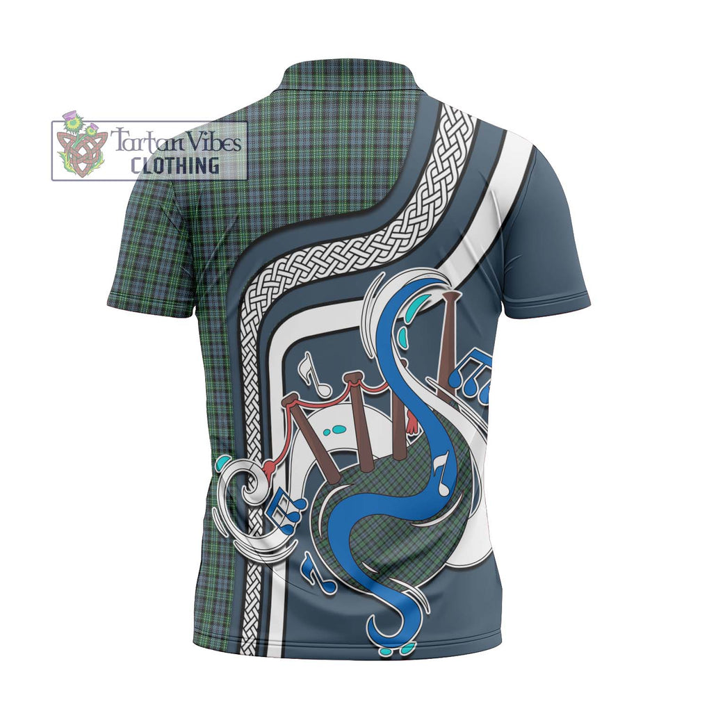 Arbuthnot Tartan Zipper Polo Shirt with Epic Bagpipe Style - Tartanvibesclothing Shop