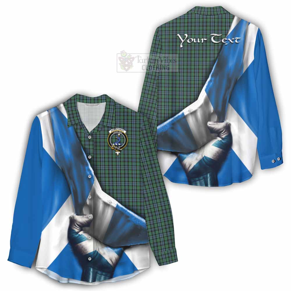 Tartan Vibes Clothing Arbuthnot Tartan Women's Casual Shirt with Family Crest Scotland Patriotic Style