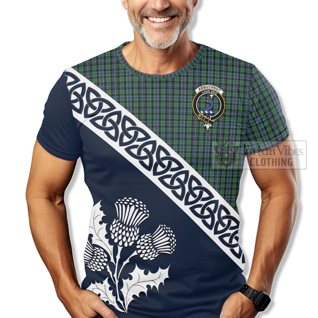 Arbuthnot Tartan T-Shirt Featuring Thistle and Scotland Map