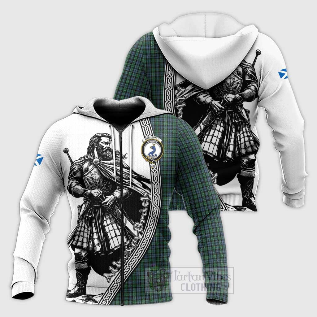 Arbuthnot Tartan Clan Crest Knitted Hoodie with Highlander Warrior Celtic Style Unisex Knitted Zip Hoodie - Tartan Vibes Clothing