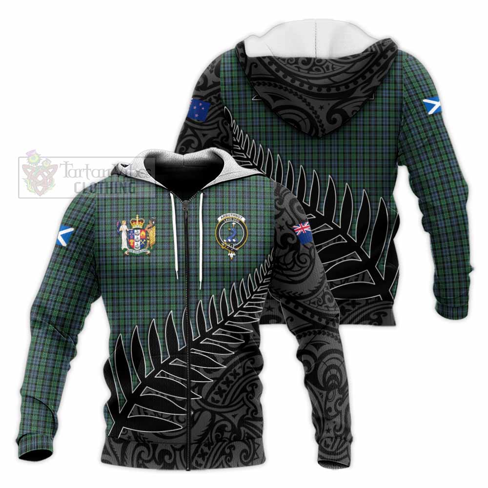 Tartan Vibes Clothing Arbuthnot Crest Tartan Knitted Hoodie with New Zealand Silver Fern Half Style