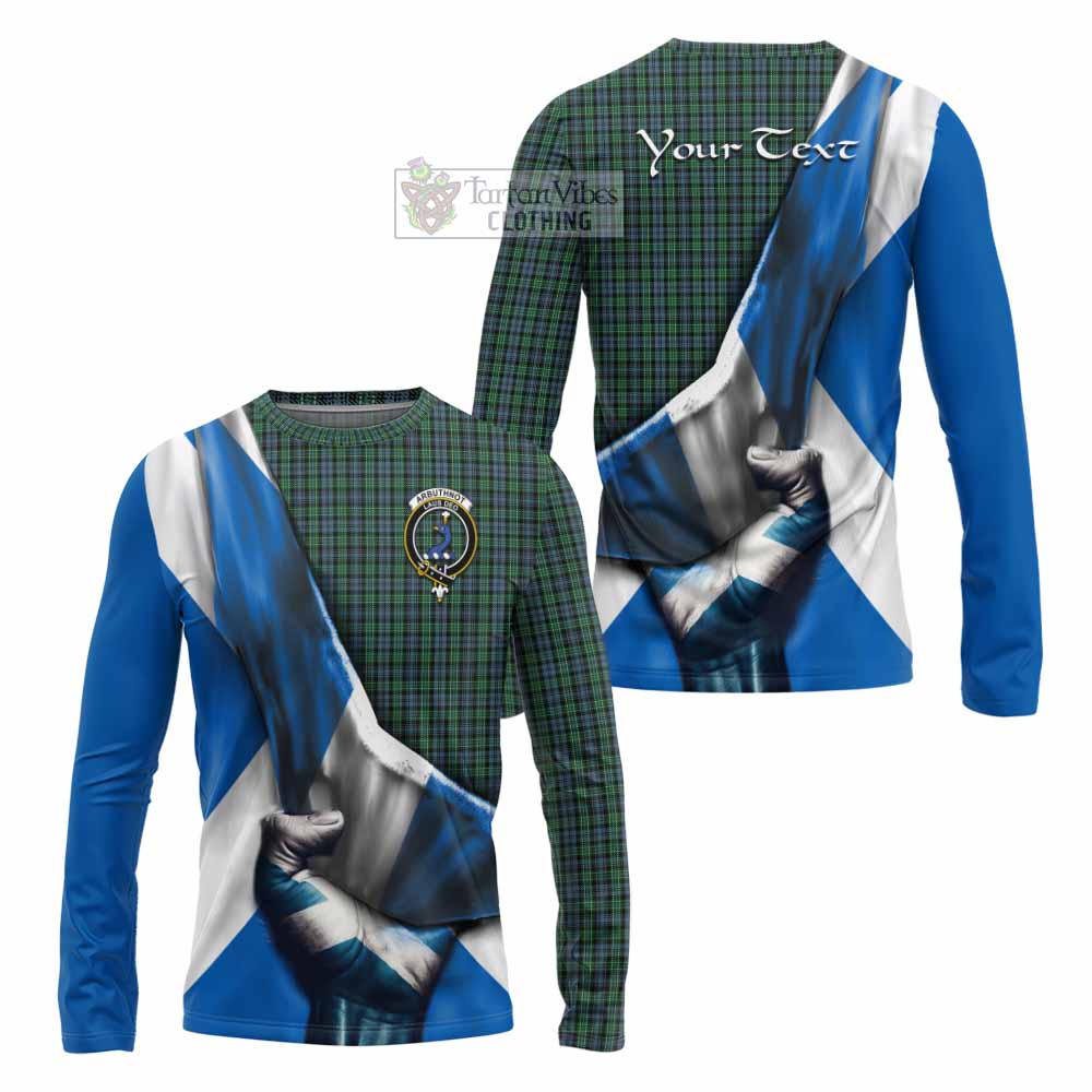 Tartan Vibes Clothing Arbuthnot Tartan Long Sleeve T-Shirt with Family Crest Scotland Patriotic Style