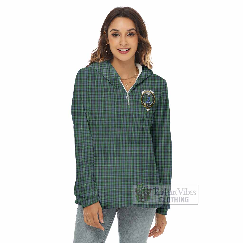 Arbuthnot Tartan Women's Borg Fleece Hoodie with Half Zip with Family Crest - Tartan Vibes Clothing