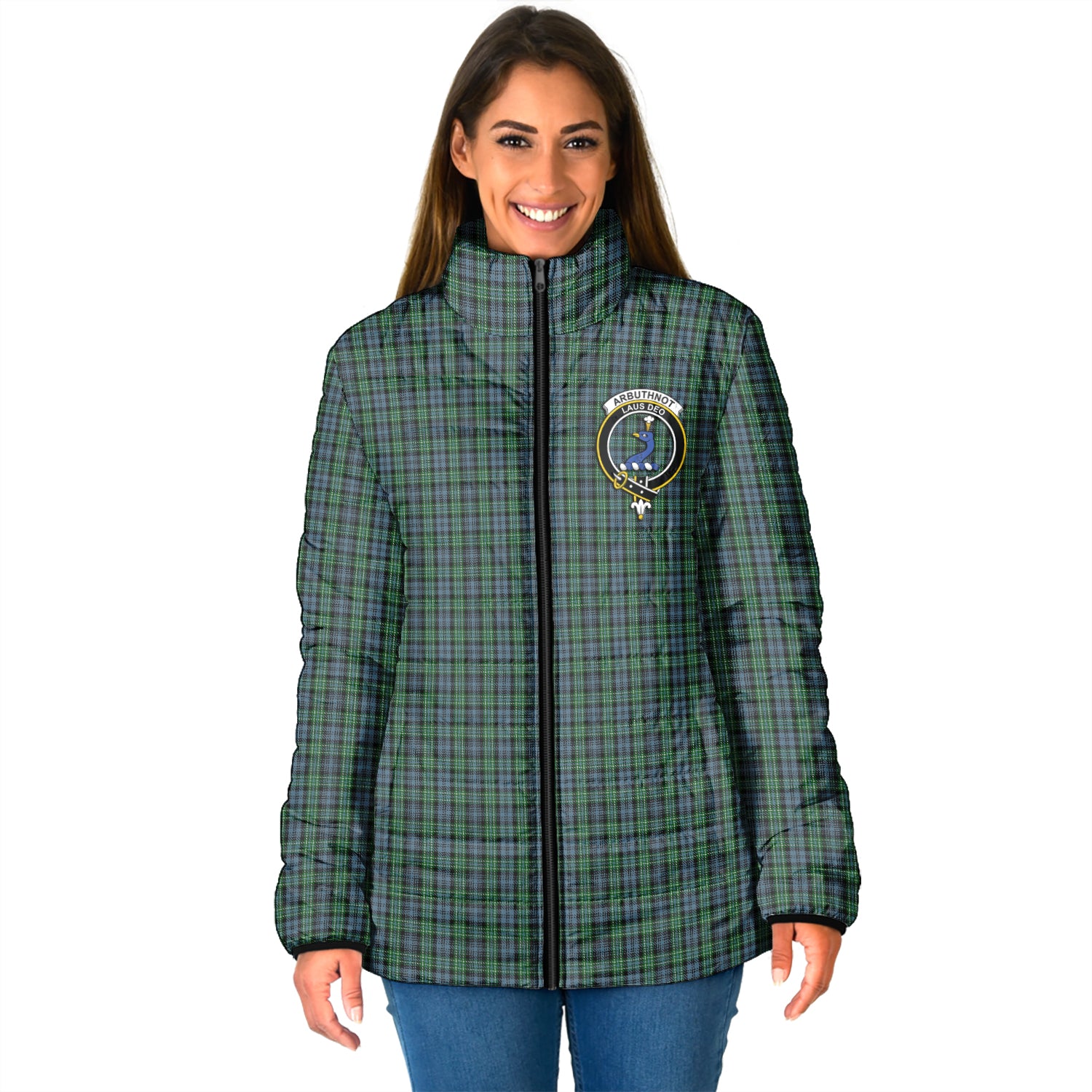 Arbuthnot Tartan Padded Jacket with Family Crest - Tartan Vibes Clothing