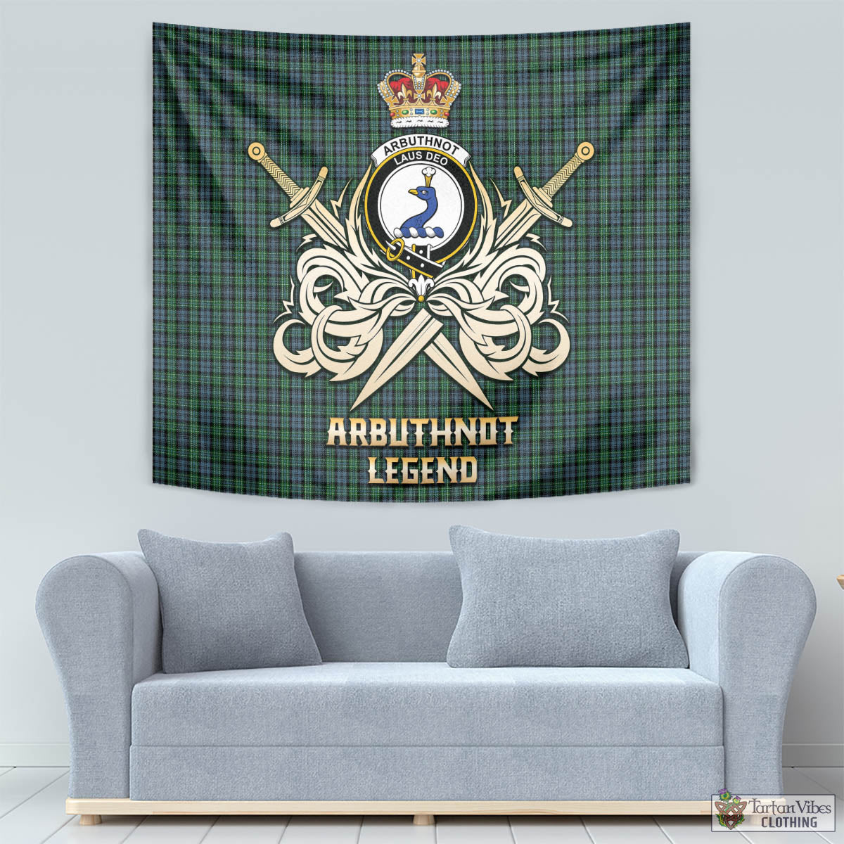 Tartan Vibes Clothing Arbuthnot Tartan Tapestry with Clan Crest and the Golden Sword of Courageous Legacy