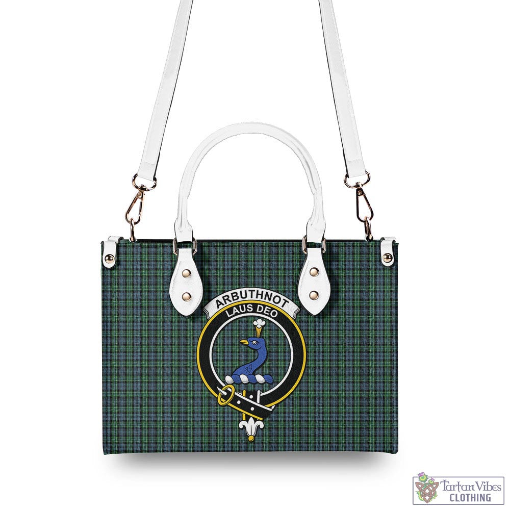 Tartan Vibes Clothing Arbuthnot Tartan Luxury Leather Handbags with Family Crest